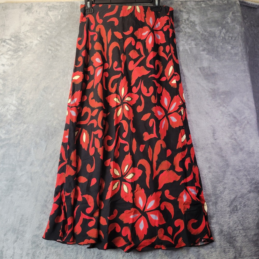 Karen Kane Bias Midi Skirt Red Black‎ Floral Date Night Dark Cottagecore Size M